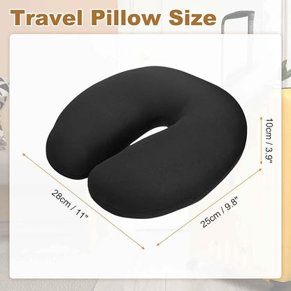 HARFINGTON Travel Pillow Airplane Neck Pillow U-Shaped Filled with Foam Beads Stuffable Classic for Sleeping Neck Chin Lumbar Support, Black