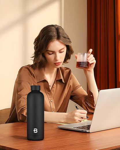 Insulated Water Bottle with Lid, 25 oz Reusable Leak-Proof Metal Stainless Steel Water Bottles for Travel, Sports, Gym, Outdoor (Black)