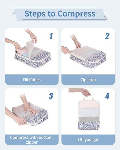 Narwey 6 Set Compression Packing Cubes for Travel Kids Women Carry on, Packing Organizers Bag for Backpack Luggage Suitcase Duffle Bags