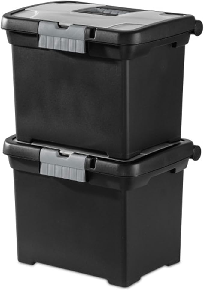 Sterilite Portable Lockable File Box Organizer with Handle and Clear Lid (12 Pack)