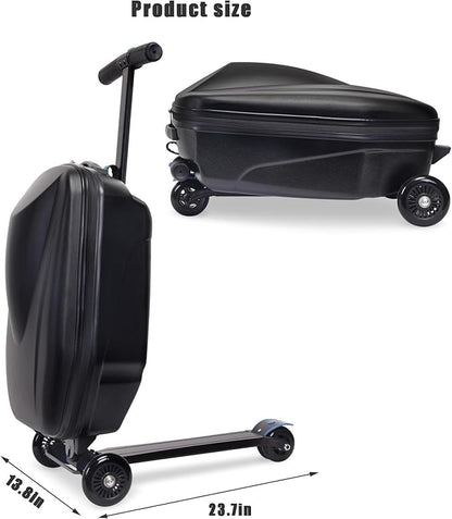 Scooter Suitcase Carry On Hardshell Ride On Suitcase Scooter for Kids Age 4-15, Multifunctional Ride On Lightweight Kids Luggage with Wheels(Size:Purple)