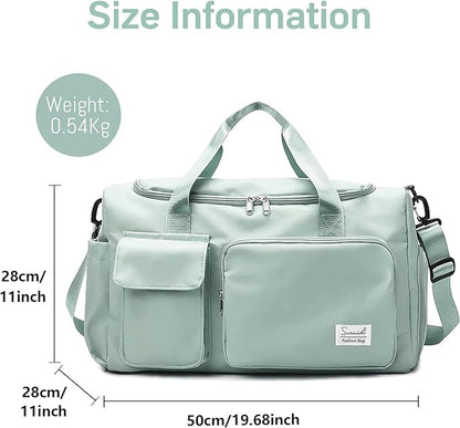 Travel Duffel Bag with Shoes Compartment Sports Gym Bag with Dry Wet Separated Pocket for Men and Women, Overnight Bag Weekender Bag Training Handbag Yoga Bag - Light Green