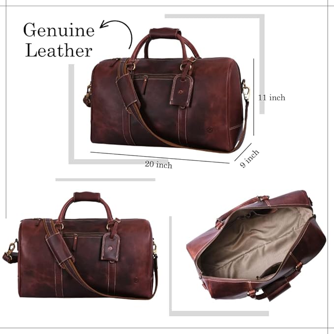 Leather Duffel Bag for Men & Women Travel, Weekend, Overnight, Gym Bag