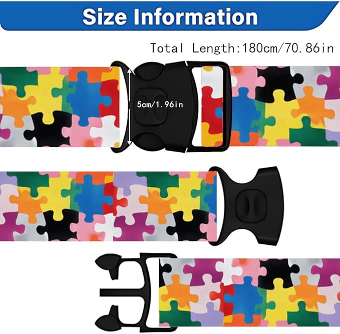 2PC,Puzzle Pattern Luggage Strap 1.97 x 70.84 inch Colorful Piece Design Adjustable Suitcase Belt Durable Nylon Baggage Identifier Creative Travel Accessory for Family Trips