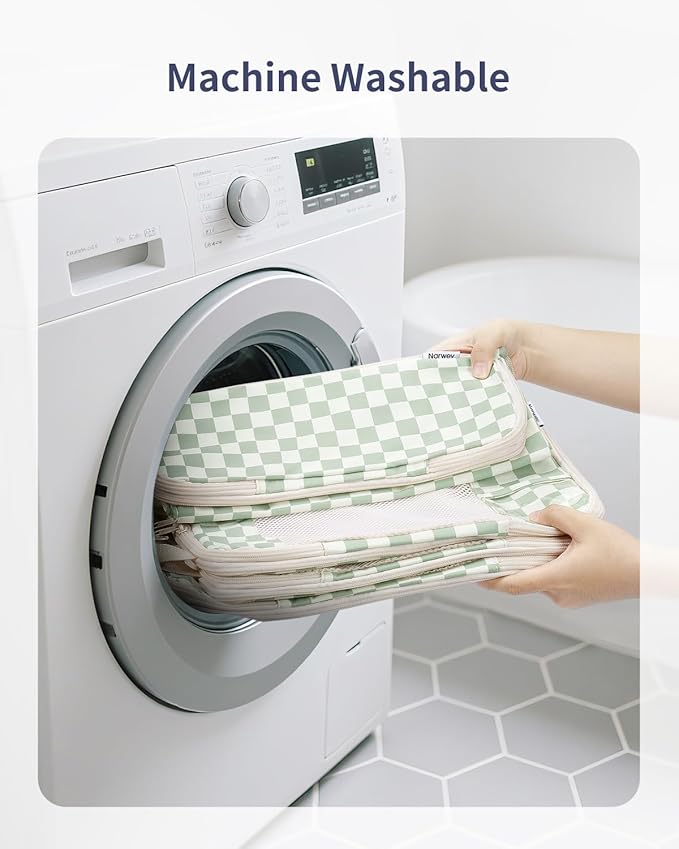 Narwey 5 Set Compression Packing Cubes for Travel, Luggage Packing Organizer Bags for Carry on Suitcase, Expandable Checkered Storage Bags with Laundry & Handle (Mint Green Checkerboard)