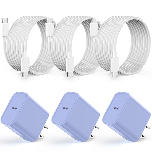 Apple iPhone 17 16 15 Charger Fast Charging [Apple MFi Certified]3Pack 20W USB Type C Charging Block with Long 6 FT Fast Charging Cable for iPhone 17/17 Air/16Pro/Pro Max,iPhone 15/15 ProMax/Plus/iPad