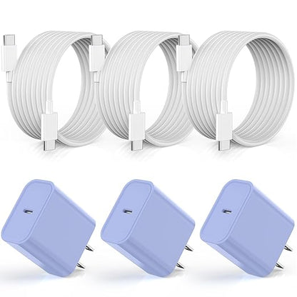 Apple iPhone 17 16 15 Charger Fast Charging [Apple MFi Certified]3Pack 20W USB Type C Charging Block with Long 6 FT Fast Charging Cable for iPhone 17/17 Air/16Pro/Pro Max,iPhone 15/15 ProMax/Plus/iPad
