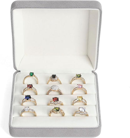 Small velvet Ring Organizer Box, Portable Rings Jewelry Holder Case, Modern Ring Storage Tray Fit for Women, Girl for Travel (grey)