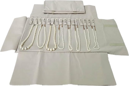 Jewelry Roll Organizer for 16 Necklaces 55cm x 29cm Necklace Organizer Ideal for Travel and Storage (Beige)