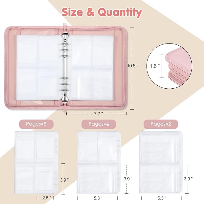 Jewelry Travel Organizer Case, PU Leather Portable Jewelry Storage Book with Transparent Pockets Zipper Bag for Necklaces, Earrings, Bracelets(48 Grids+48 Thicken PVC Bags), Rose Gold