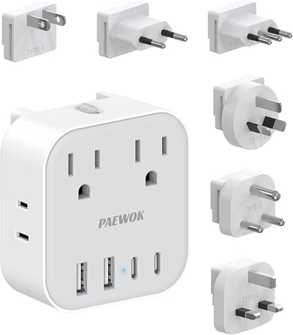 European Travel Plug Adapter Set, 8-in-1 Travel Adapter with 4 AC, 4 USB Ports (2 USB C), US to UK/EU Universal Travel Adapter, International Power Adapter with Type C/G/D/L/A/I Detachable Plugs
