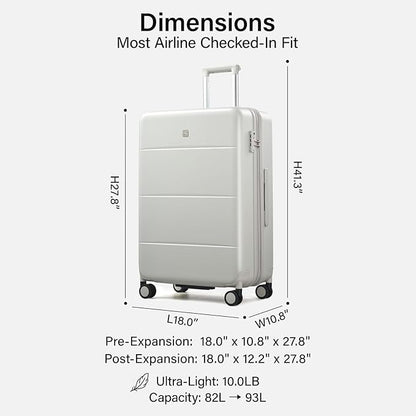 Hanke Expandable 26 Inch Luggage with Spinner Wheels, Hardside Large Suitcase, All-PC Hard Shell Travel Luggage, TSA Lock, Lightweight Durable Checked-Medium (Smoke White, 93L)