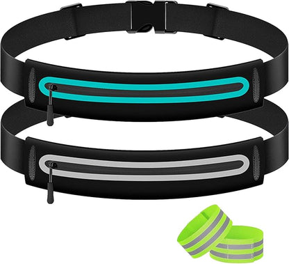 Slim Running Belt Fanny Packs for Women Man,Adjustable WaterProof Running Pouch Waist Bag for Workout Jogging,Elastic Phone Holder for Runner Comes with Reflective Armbands