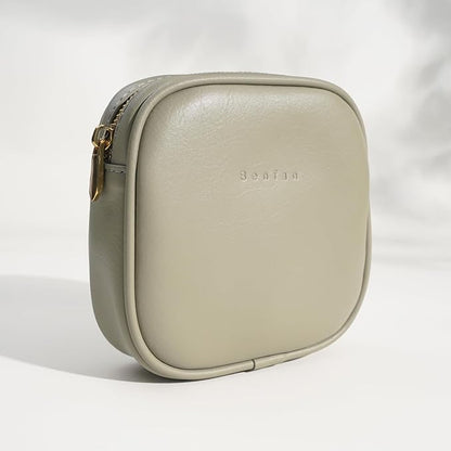 Leather Cosmetic Bag for Women Small Zipper Makeup Bag for Purse Waterproof Travel Makeup Organizer Charger Storage Pouch Color Green