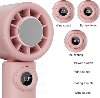 CIVPOWER Handheld Fan: Portable Small Ice Cooling Plate- 4000mAh Rechargeable 100 Gear High-Speed Turbo 10500 RPM - Personal Foldable Battery Operated for Travel Indoor Outdoor Women Men (Pink)