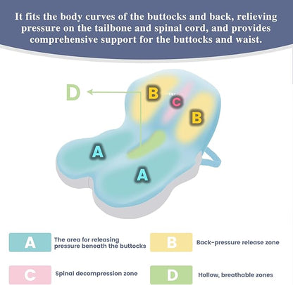 Memory Foam Seat Cushion for Sciatica & Back Pain Relief - Ergonomic Chair Pad with Adjustable Strap & Supportive Comfort Cover, Non-Slip for Car, Truck, Office Chair - Blue