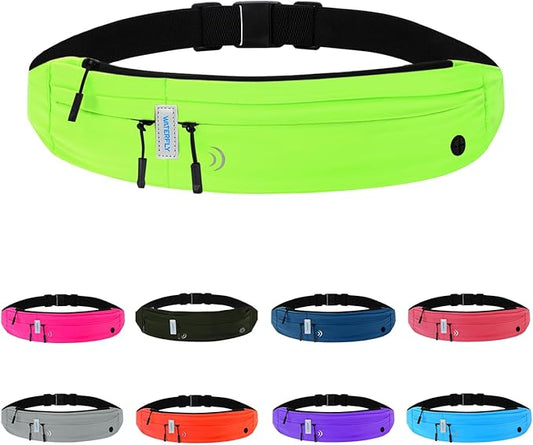 WATERFLY Running Belt Fanny Pack: Runner Marathon Jogging Waist Pack Sport Workout Exercise Fitness Phone Holder Belt for Men Women Jogger Slim Waistband Black