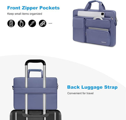 MOSISO Laptop Shoulder Bag 13.3 inch, 13-14 inch Computer Bag Compatible with MacBook Air/Pro 13 / Pro 14, HP Dell ASUS Lenovo with 2 Raised&1 Flapover&1 Horizontal Pocket&Handle&Belt, Lavender Gray