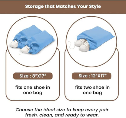 LFH Cotton Rich Shoe Storage Bags with Drawstring, Breathable Reusable Organizer, Perfect For Travel, Dorm, Hotel, College, Gym, Easy to Carry, Machine Washable 12"x17" (Pack of 4) - Sky Blue