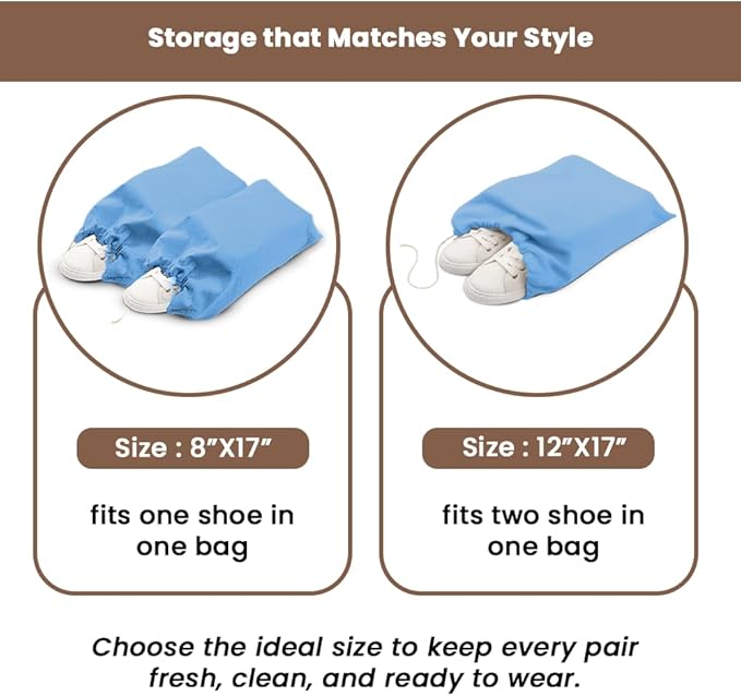 LFH Cotton Rich Shoe Storage Bags with Drawstring, Breathable Reusable Organizer, Perfect For Travel, Dorm, Hotel, College, Gym, Easy to Carry, Machine Washable 12"x17" (Pack of 6) - Sky Blue
