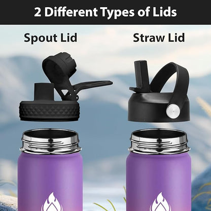 SENDESTAR Stainless Steel Water Bottle, Wide Mouth Water Bottle 24 oz with Straw Lid, Spout Lid, Double Wall Vacuum Insulated Leak Proof, Keeps Liquids Hot or Cold (Violet)