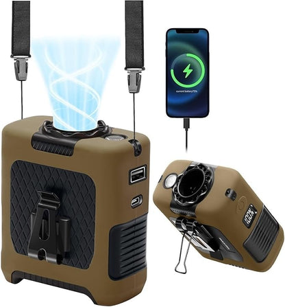 Portable Fan Wearable Personal Fan with 5 Speed Max 55 Working Hours Low Noise Portable Neck Fans Cooling Waist Fans for Camping Traveling LED Power Display 10000mAh Rechargeable (Brown)