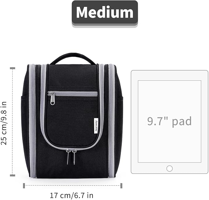 Narwey Small Hanging Travel Toiletry Bag Cosmetic Make Up Organizer for Women and Men (Medium, Black)