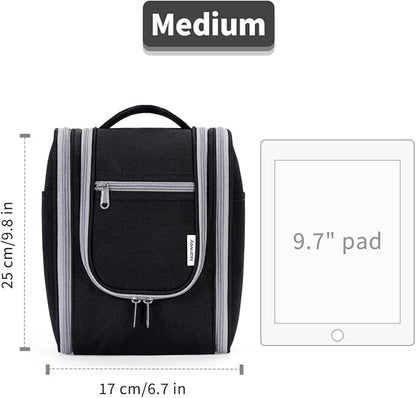 Narwey Small Hanging Travel Toiletry Bag Cosmetic Make Up Organizer for Women and Men (Medium, Black)