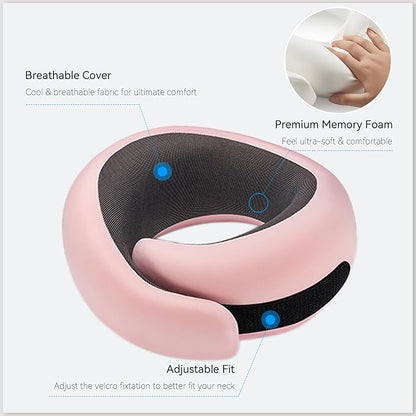 Travel Neck Pillow for Airplanes, Premium Memory Foam Neck Pillow with Ergonomic 360° Support, Travel Essentials for Plane, Car, Train and Home, Max Pink