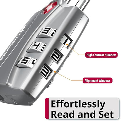 Fosmon TSA Approved Locks for Luggage. Suitcase Locks with Open Alert Indicator, 3 Digit Combination Padlock with Alloy Body for Travel, Backpack Zipper Anti Theft, Locker, Gym- Silver 2 Pack