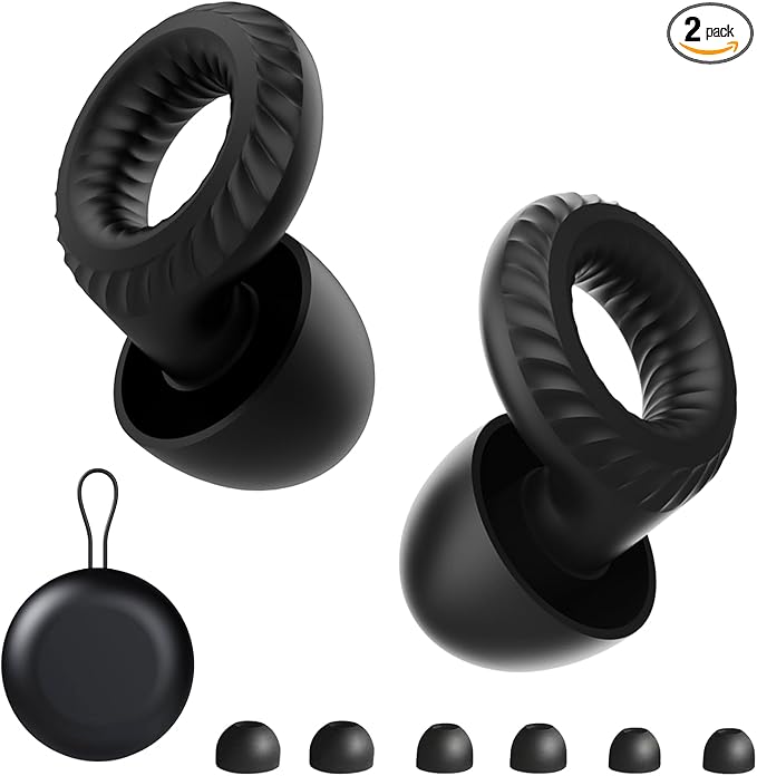 Ear Plugs for Sleeping,30db Noise Cancelling Earbuds with 8 Eartips and Carry Case,Reusable earplugs for Sleep,Focus,Snoring,Shooting,Motorcycle,Airplanes,Musicians. (Black, L-M-S-XS)