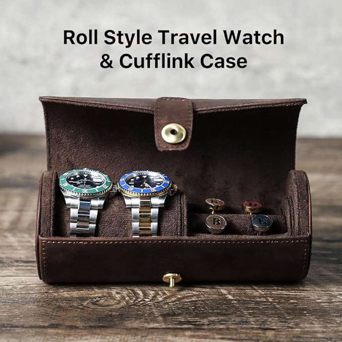 CONTACTS Genuine Leather Watch Case Cufflink Box with Pad Tie Case Travel Multifunction Jewelry Accessories Organizer Storage Roll
