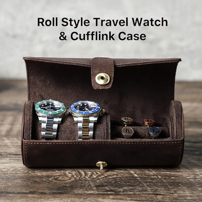 CONTACTS Genuine Leather Watch Case Cufflink Box with Pad Tie Case Travel Multifunction Jewelry Accessories Organizer Storage Roll