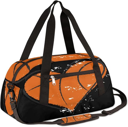Heart Shape Basketball Sports Pattern Gym Duffle Bag for Kids,Sports Bag for Teens Boys & Girls Small Waterproof Overnight Weekender Carry School Practice Travel Bag