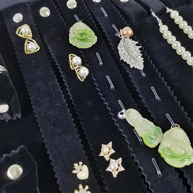 Velvet Travel Jewelry Case Roll Bag Organizer for Necklace Bracelet Earrings Ring (Black) (Black(4+2+2+6))