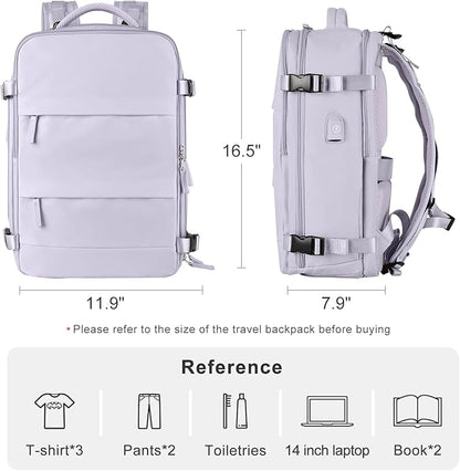 Carry On Backpack Personal Item Travel Backpack For Women Airline/Flight Approved Waterproof Sports Luggage Casual Daypack Small Hiking Backpack Purple