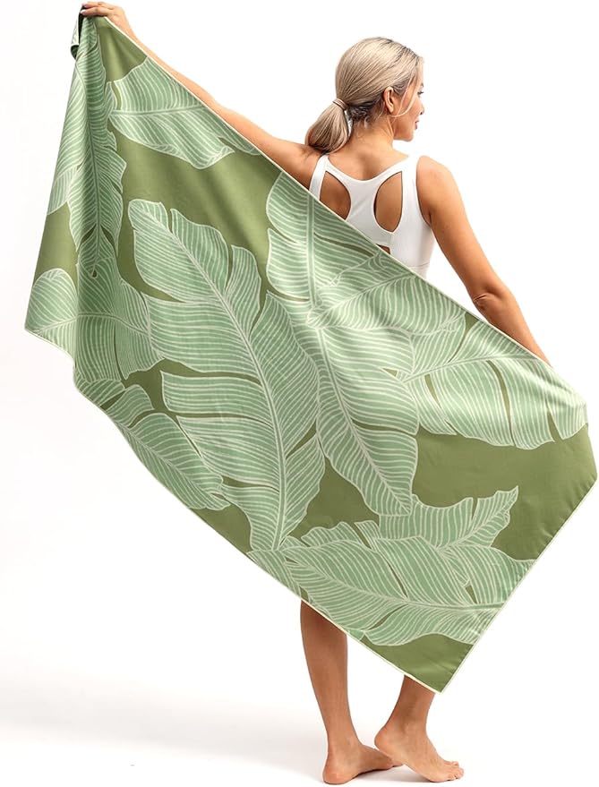 Eunzel 2 Pack Microfiber Beach Towel, Quick Dry Travel Towel Large Sand Free Towel for Beach, Camping, Swim Pool, Gym, Sports& Yoga 71"x32", Palm