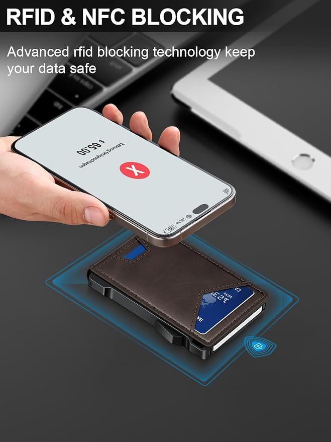 Wallet for Men RFID Wallet with 2 ID Windows & Money Clip, Slim Pop Up Card Holder for 10-12 Cards, Bifold Minimalist Smart Wallet for Front Pocket, Compact Metal Credit Card Holder, Gifts for Men