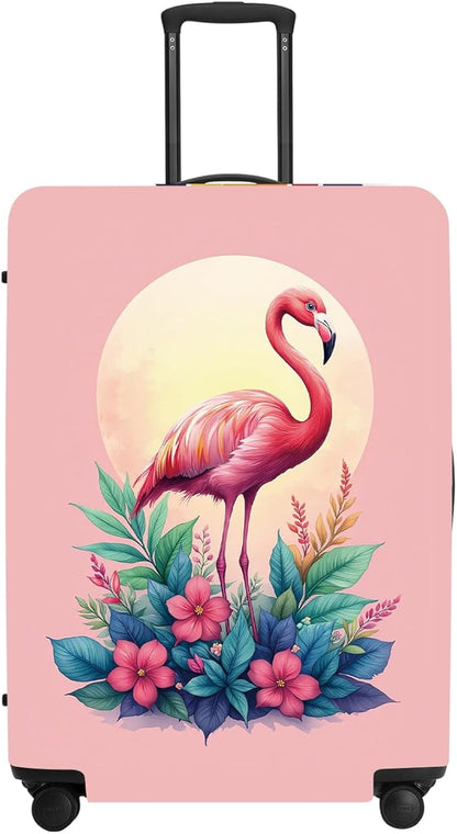 Tropical Flamingo Flowers Luggage Cover, Summer Vacation Suitcase Protector, Quick Dry Beach Travel Accessories with Pouch, Gifts for Resort Lovers