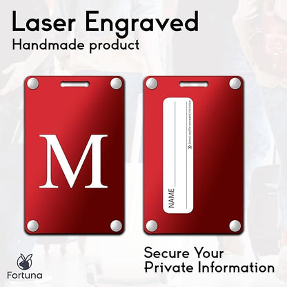Premium 3-Layer Aluminum Luggage Tags by Fortuna - Easy to Claim, Laser-Engraved, Plastic-Free, and Eco-Friendly Luggage Tag Holders, 2-Pack, Red (M)