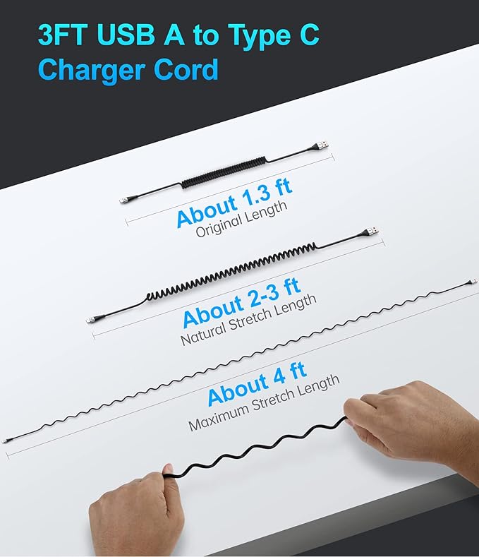 USB Type C Coiled Cable Fast Charging (3FT/5FT), 2Pack Android Auto Charging Cord for Car, Short USB A to USB C Charge Cable Compatible with iPhone 17/16/15/Pro Max/Samsung Galaxy S20 Note 10 and More