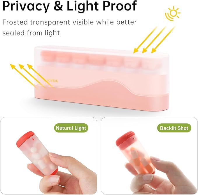Weekly Pill Organizer 1 Time a Day, KOVIUU Removable Pill Box 7 Day, Portable Travel Pill Case, Once Daily Medication Container Holder, Week Pillbox Dispenser for Vitamin Medicine Supplement, Pink