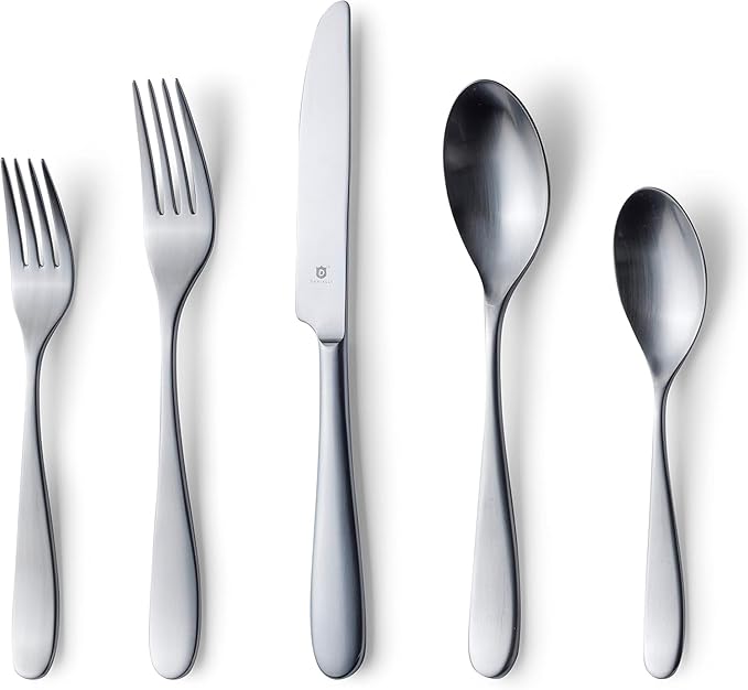 Matte Silverware Set, 18/10 Stainless Steel Satin Flatware, Modern Brushed Finish Cutlery, Dishwasher Safe & Durable, Built to Last (40-Piece, Fidenza)