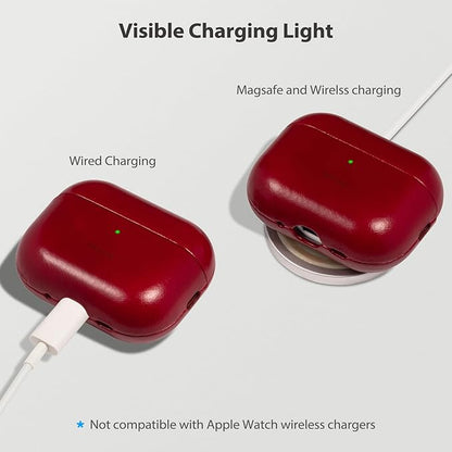 Belemay Handcrafted Oil-Waxed Leather Case for AirPods Pro 3rd Gen (2025), Genuine Cowhide, Smooth Glossy Lively Two-Tone Patina, Compatible with MagSafe, Compatible with Airpods Pro 3, Crimson Red