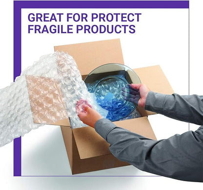 Pacific Mailer 2-Pack Anti-Static Bubble Cushioning Wrap Rolls, 3/16" x 12" x 72' ft Total, Perforated Every 12", 20 Fragile Stickers for Packaging, Shipping, Mailing
