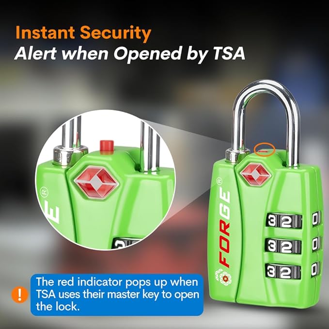 Forge TSA Luggage Combination Lock - Open Alert Indicator, Easy Read Dials, Alloy Body- Ideal for Travel, Lockers, Bags (Green 2Pk)