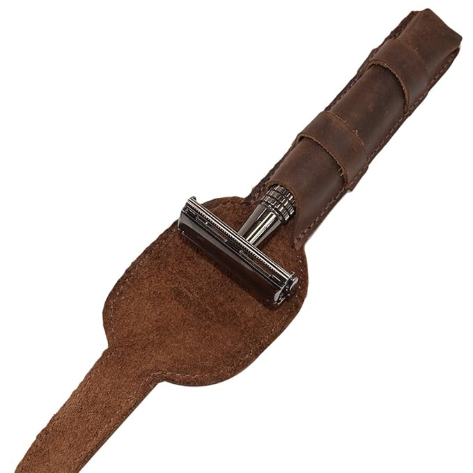 Hide & Drink, Leather Double Edge Safety Razor Protective Case, Shaving Travel Pouch, Handmade (Bourbon Brown)