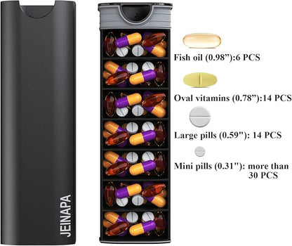 Extra Large Pill Organizer 7 Day, Aluminum Daily Pill Box, Weekly Travel Pill Case, Cute Pill Holder to Hold Vitamins, Medicines, Pills, Supplements