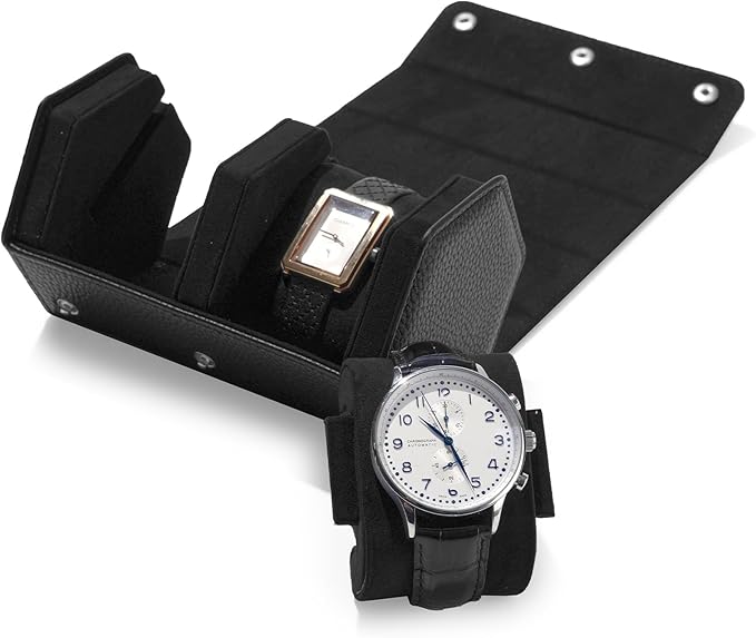 Oirlv Luxury Hexagonal Leather Watch Travel Case Watch Organizer Case for Men Portable Jewelry Storage Roll Organizer(2-Slot,Black)