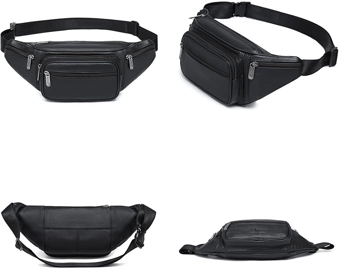 Genuine Leather Fanny Pack/Waist Bag/Organizer with Adjustable Belt, Multiple Pockets For Men and Women
